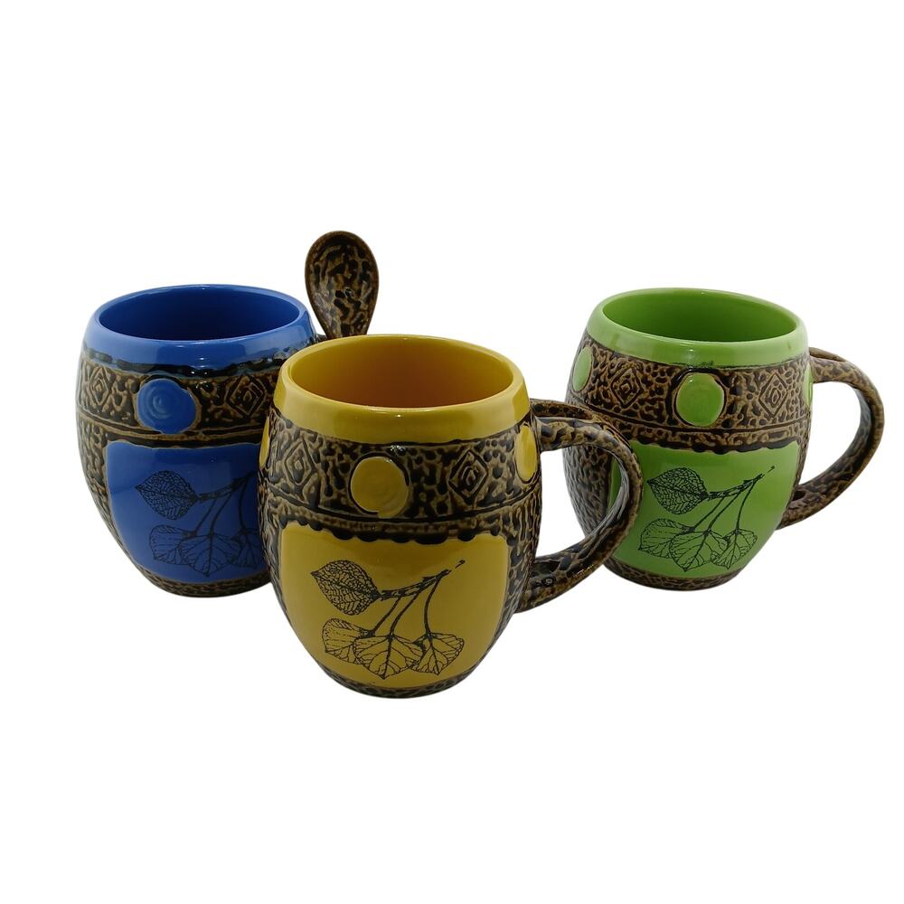 Always Azul Pottery Handcrafted Ceramic Mugs One Spoon Quirky Art Thick Cups